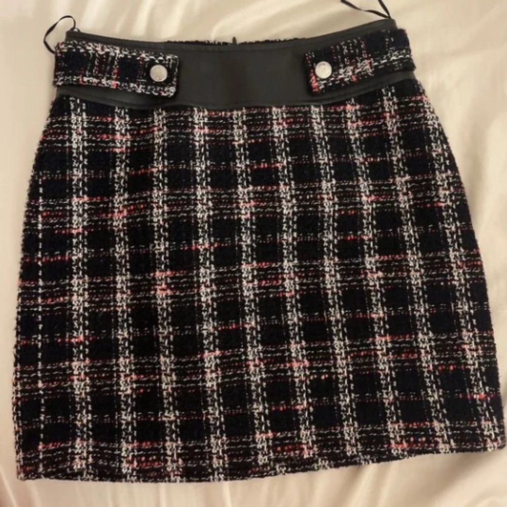 COPY - Maje Jisido Faux Leather Trimmed Tweed Mini Skirt In Black